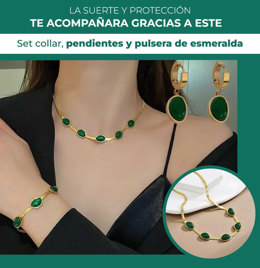 Set Collar, Pendientes y Pulsera de esmeralda